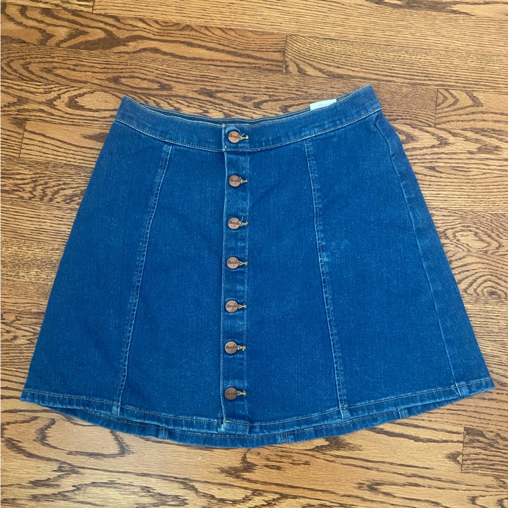 Wrangler a-line button down mini jean skirt